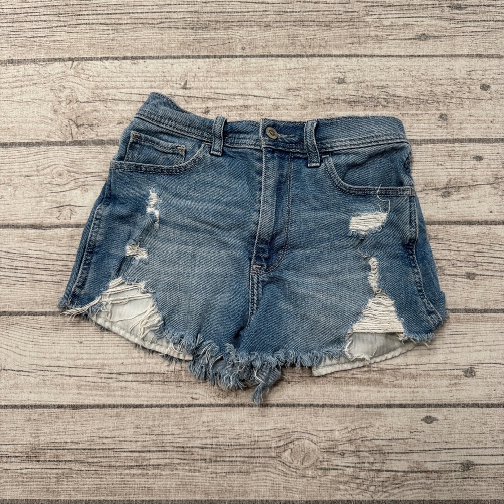 Hollister Shorts Women's 0/24 Blue Ultra High Rise Distressed Vintage Stretch